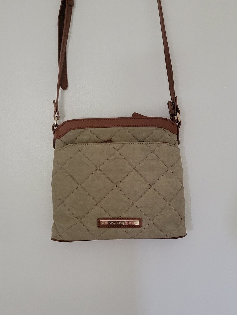 Marc Chantal Quilted Crossbody Bag in Tan and Brown